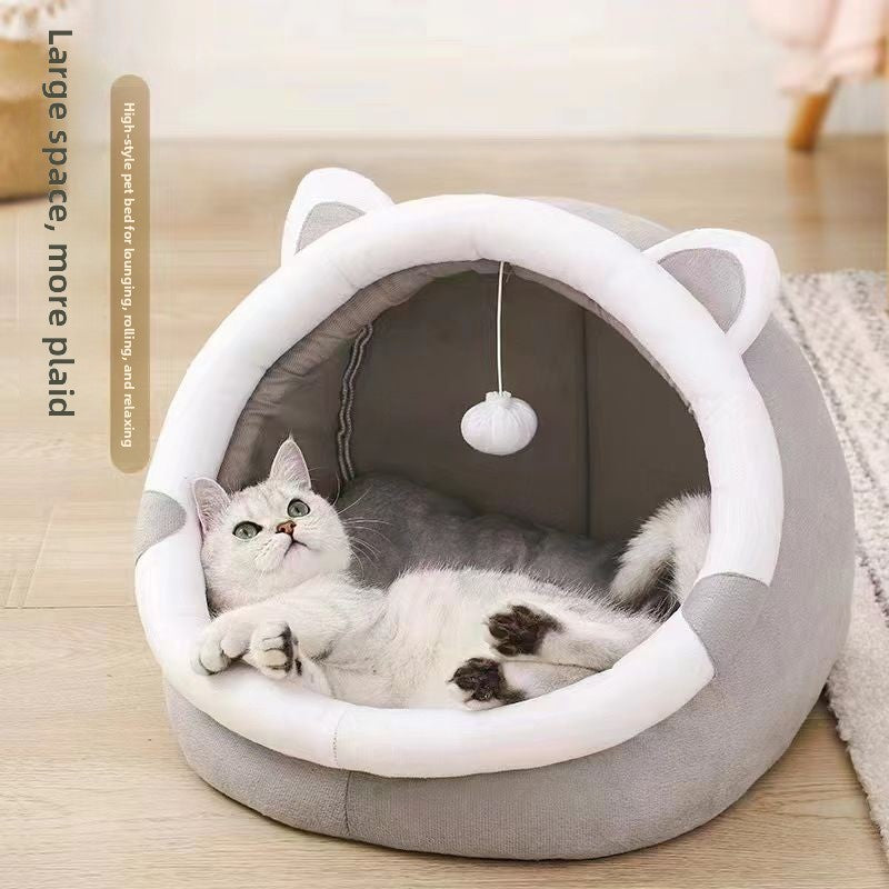 Four-Season Enclosed Pet House with Removable Cushion