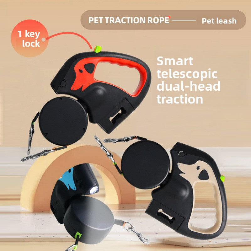 Automatic Retractable Dual Dog Leash with Light