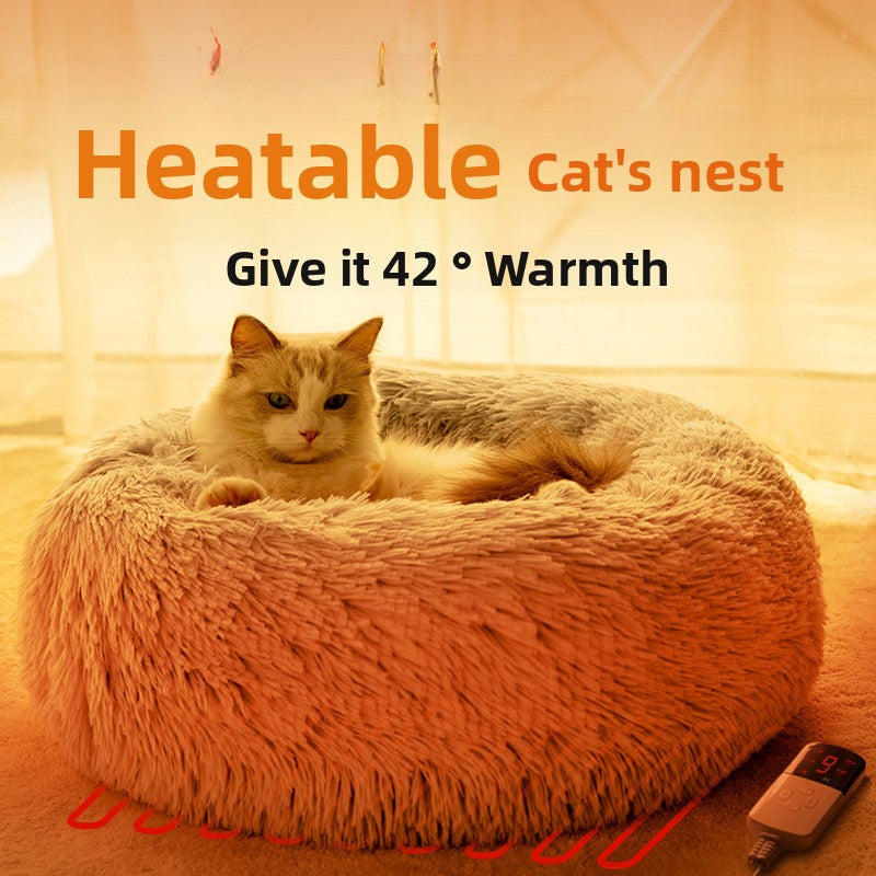 Heated Cat Bed with Adjustable Temperature and Washable Cover