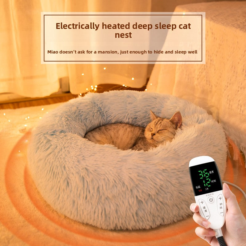 Heated Cat Bed with Adjustable Temperature and Washable Cover