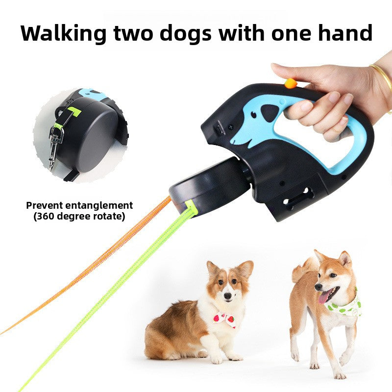 Automatic Retractable Dual Dog Leash with Light
