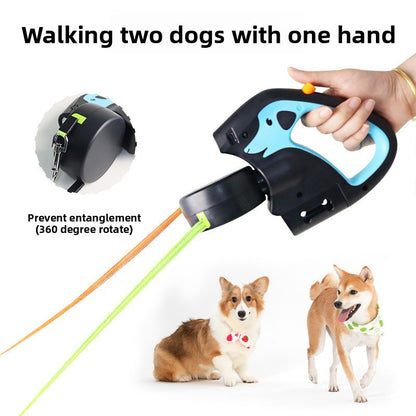 Automatic Retractable Dual Dog Leash with Light