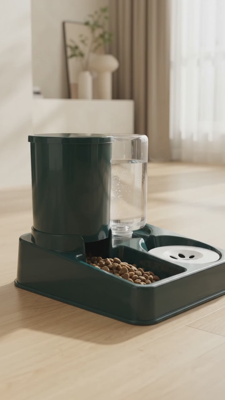 Double Bowl Cat & Dog Feeder with Auto Water Dispenser